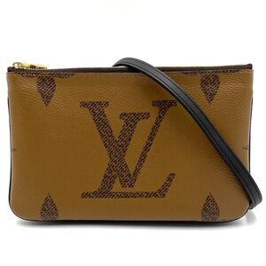 Louis Vuitton Pochette Double Zip Monogram Giant Shoulder Bag Clutch Brown